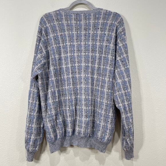 Vintage Van Heusen Blue Plaid Grandpa Sweater Coastal Grandma Soft Boy Unisex XL - Picture 2 of 7